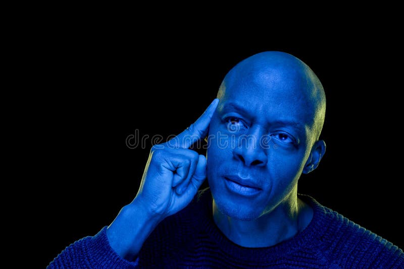 Studio Photo with Blue Light of a Black Man Looking Sideways Stock Photo -  Image of artistic, person: 173406154