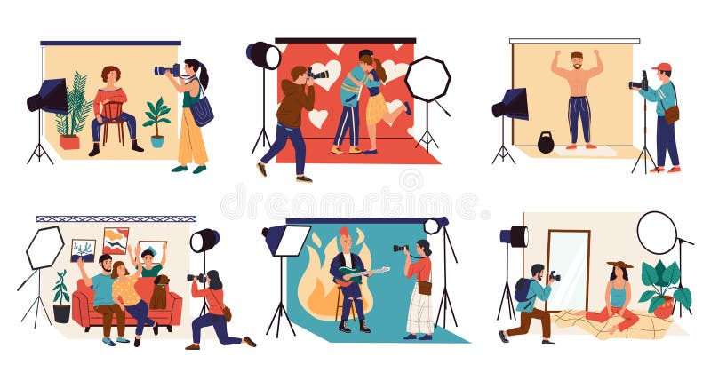 Studio Photographer. Cartoon Character with Camera Shooting Couple, Family  and Celebrity. Fashion Models Posing. Men and Stock Illustration -  Illustration of model, celebrity: 207732711