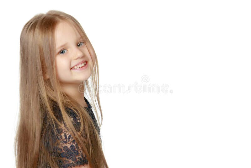 Little Girl on a Black Background Stock Image - Image of fashion, looking:  111746239
