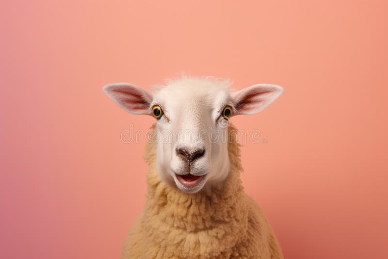 Studio Portrait of Shocked Sheep with Surprised Eyes Stock Illustration