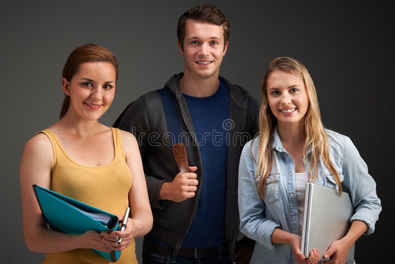 Studio Portrait Of Three University Students royalty free stock photography Studio Portrait Of Three University Students royalty free stock photography