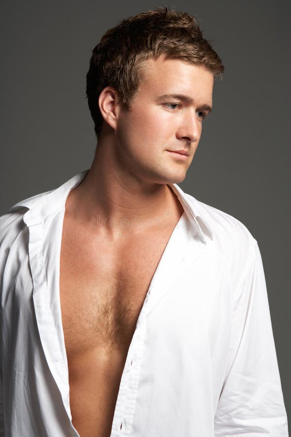 Studio Portrait of Young Man Wearing Open Shirt Stock Image Image of