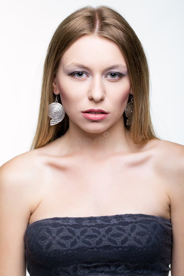 Studio Portrait Of Young Woman On White Stock Photo - Image of beauty