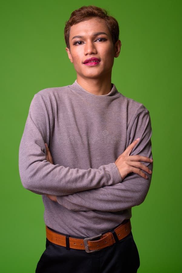 Androgynous Young Asian Man Wearing Makeup Stock Image Image Of