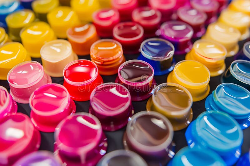 Un studio de cerneluri colorate pentru tipărirea țesăturilor stock photo