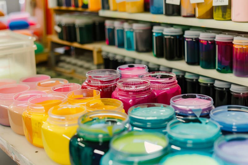 Un studio de cerneluri colorate pentru tipărirea țesăturilor stock images
