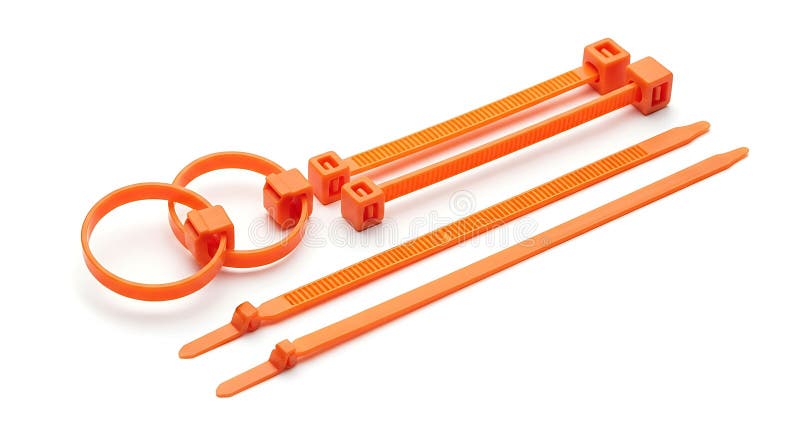 Bright orange plastic cable ties on white background royalty free illustration