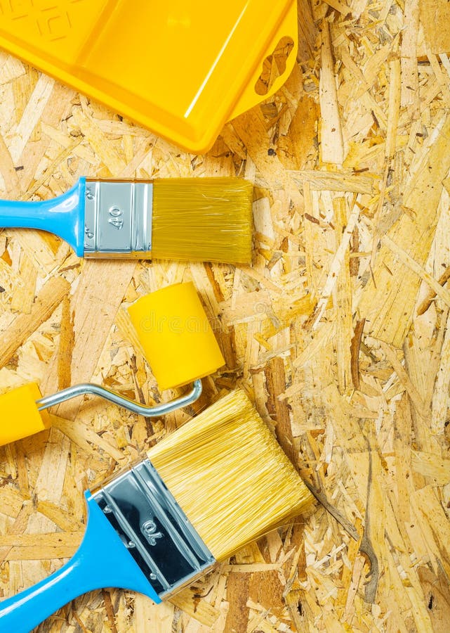 Paint tools on plywood stock image. Image of plywood 30094461