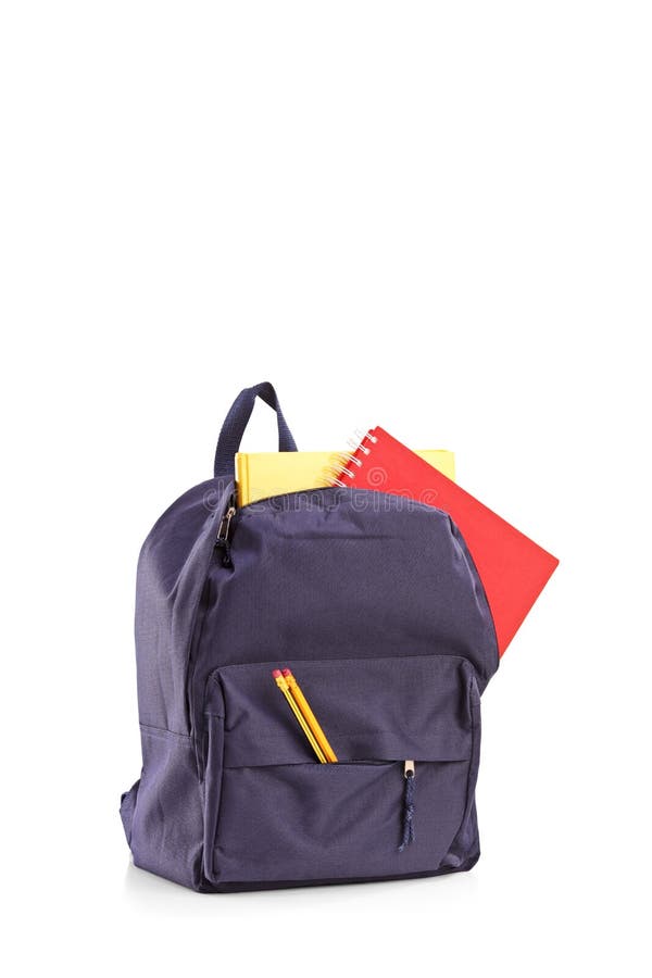Studio shot of a school backpack with books royalty free stock photography