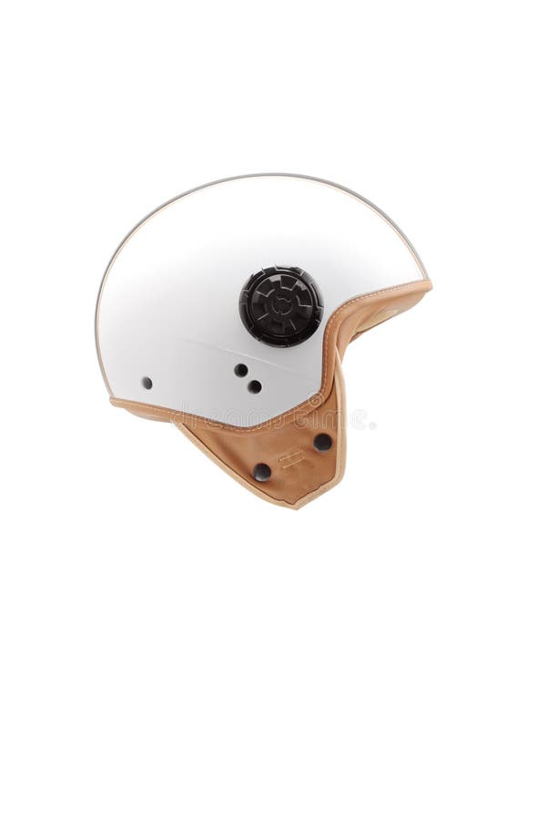 Studio Shot of a White Motorcycle Safety Helmet without Visor Stock