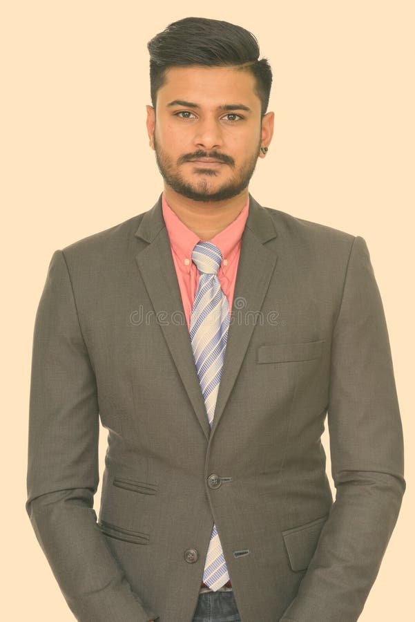 Portrait of Young Handsome Bearded Indian Businessman Stock Image ...
