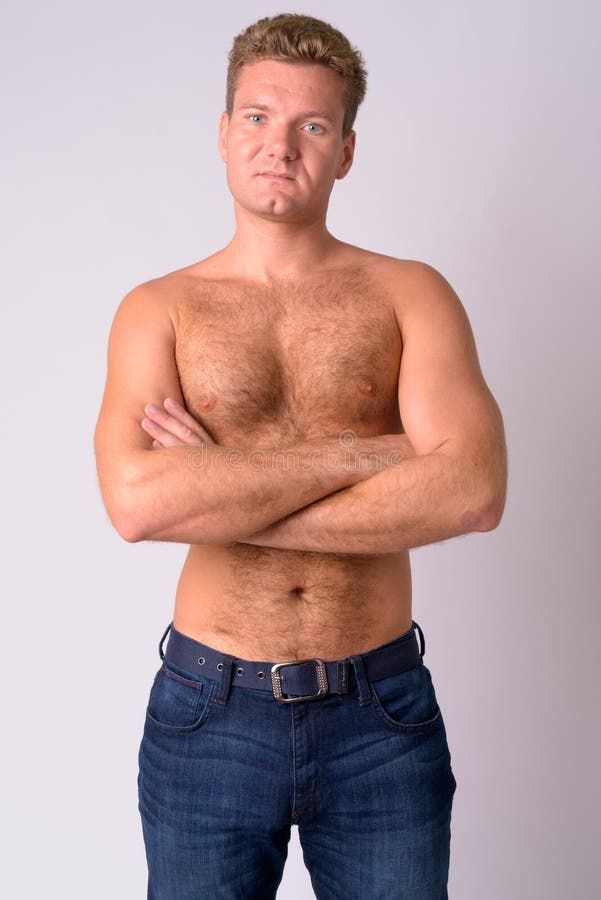 Portrait of Young Blonde Shirtless Man with Chest Hair Crossing Arms Stock  Image - Image of fitness, adult: 143465885