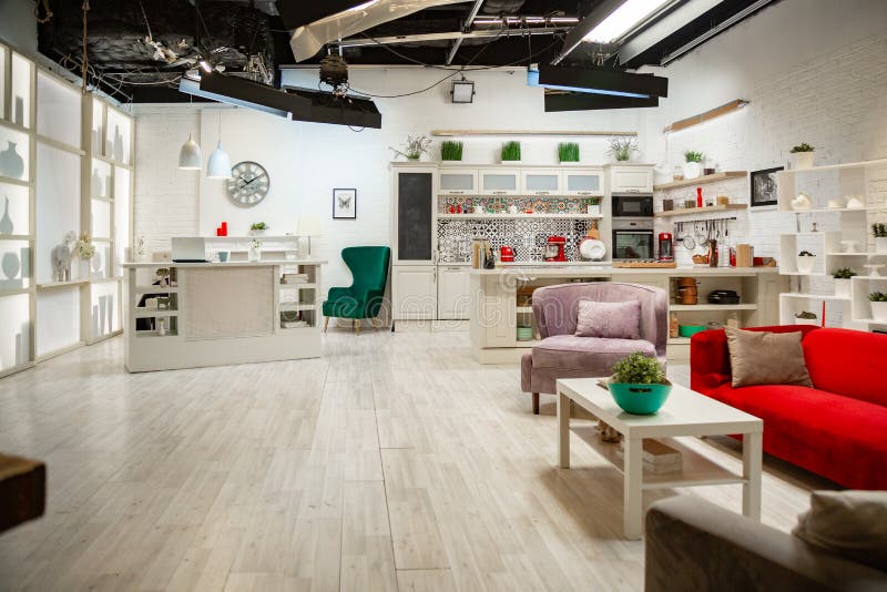 Studio Style Kitchen, Light Design, Modern Style, Classic Design Stock