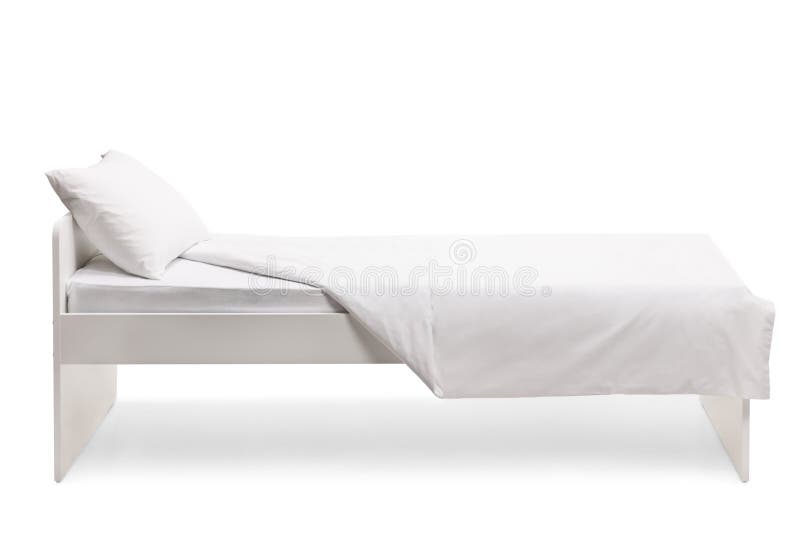 Studiozijfoto van een enkel wit bed