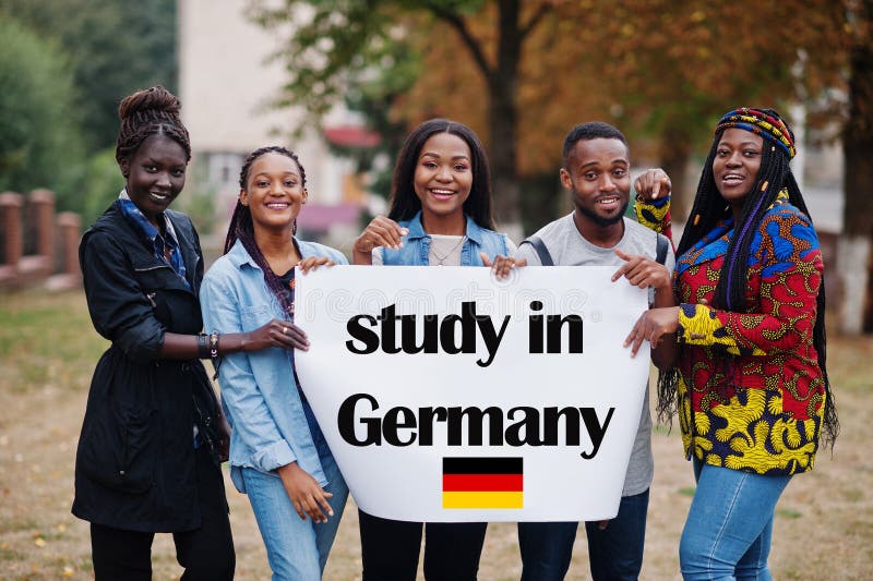 Study in Germany. Group of Five African College Students on Campus at