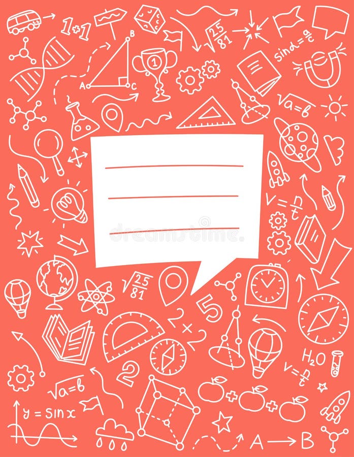 School Yearbook Notebook Cover. Sketch Doodle Exercise Book Background. Hand Drawn Vector Line