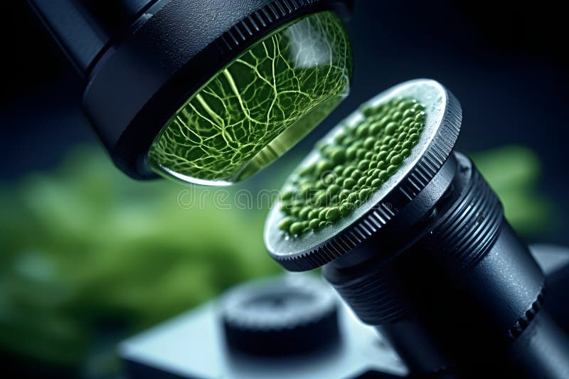 Study of Plants Under a Microscope. Generative AI. Stock Illustration