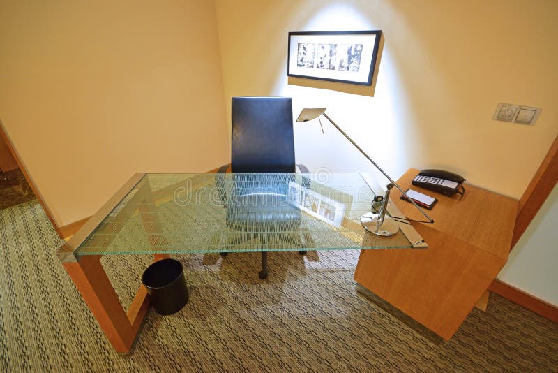 Study Table made from tempered glass with Leather Chair