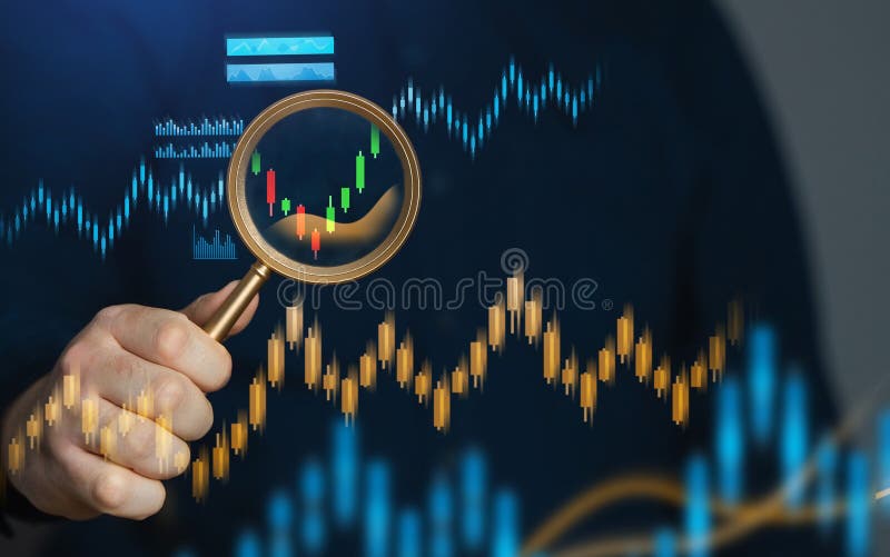 Study of the trading exchange. Increase in prices and quotes, find trends and patterns of price changes. Invest in stocks and royalty free stock photos