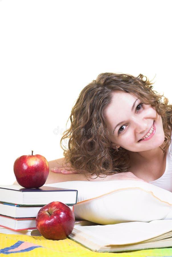 Studying in the bed royalty free stock photography