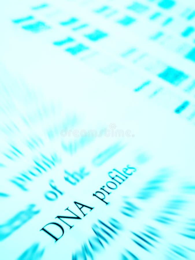 An image showing DNA profiles from different person including victim and suspects. DNA chromosome profiling is used in criminal forensic science, analogous to genetic 'finger printing'. Vertical monochrome blue image, nobody in picture. Simple composition with copy space. An image showing DNA profiles from different person including victim and suspects. DNA chromosome profiling is used in criminal forensic science, analogous to genetic 'finger printing'. Vertical monochrome blue image, nobody in picture. Simple composition with copy space