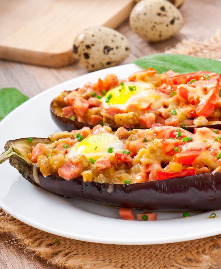 Stuffed Eggplant Oven Baked Stock Photo Image of black, basil 32514308
