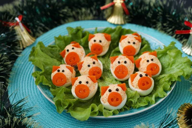 Stuffed eggs `Pigs` for 2019