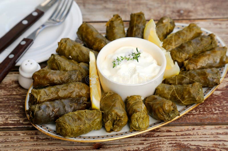 Greek stuffed grape leaves stock photo. Image of leaves 43361982