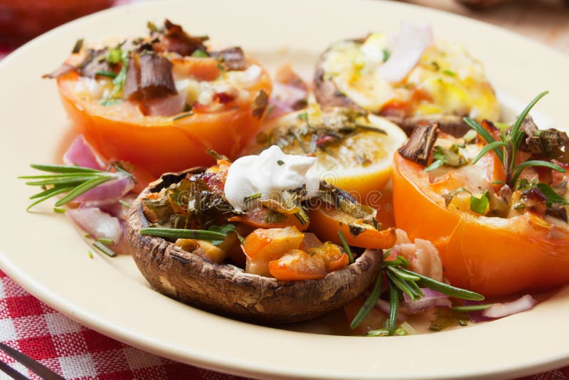 Stuffed Mushroom and Tomato Stock Image Image of photograph, baked
