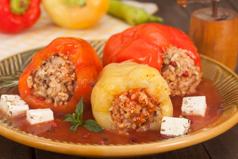 Stuffed Paprika in Tomato Sauce Stock Image Image of baked, cooked