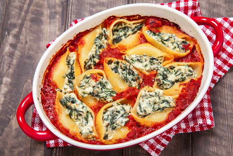 Stuffed Pasta Shells with Spinach Ricotta Stock Photo Image of meal