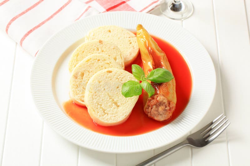 Stuffed Pepper with Tomato Sauce and Dumplings Stock Photo Image of