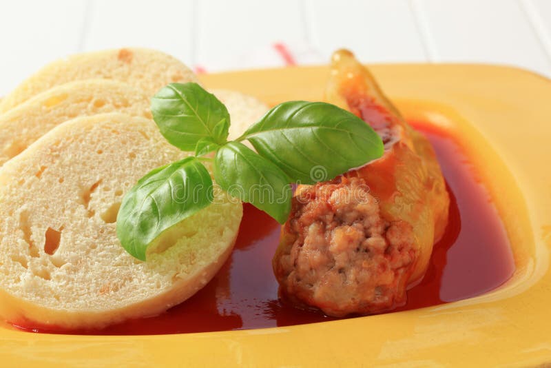 Stuffed Pepper with Tomato Sauce and Dumplings Stock Image Image of