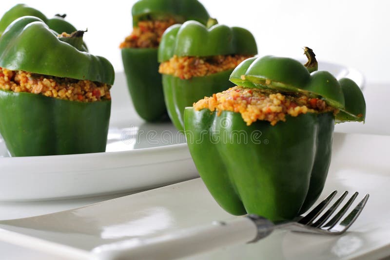 Stuffed Peppers with Roasted Vegetable Couscous Stock Photo Image of