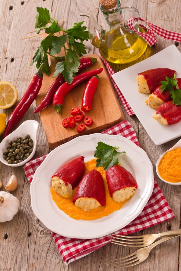 Stuffed Piquillo Peppers with Cod. Stock Image Image of custard