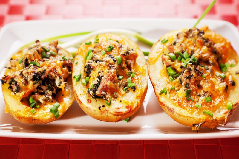 Stuffed Potato with Chicken and Spinach Stock Image Image of