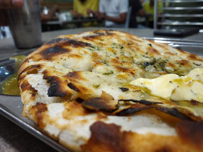 Stuffed Potato Naan Close Up Stuffed Naan with Selective Focus Stock