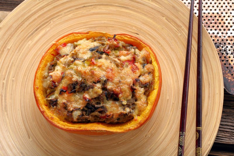 Stuffed Pumpkin with Rice and Mushrooms Stock Photo Image of homemade