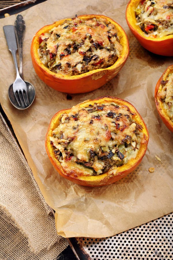 Stuffed Pumpkin with Rice and Mushrooms Stock Image Image of homemade
