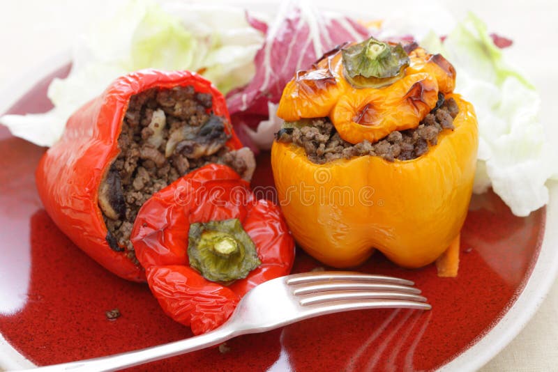 Stuffed red and yellow peppers