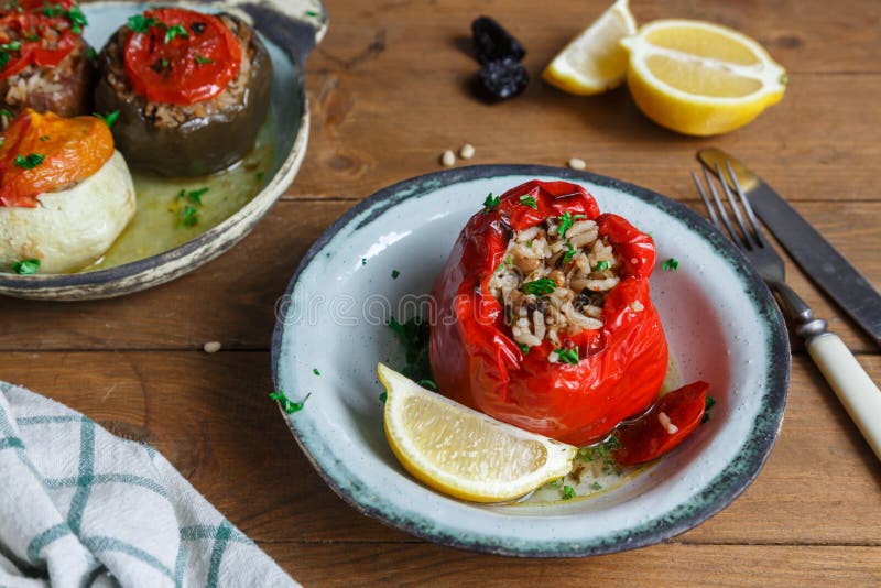 Stuffed tomatoes and peppers, a traditional plate in Greece