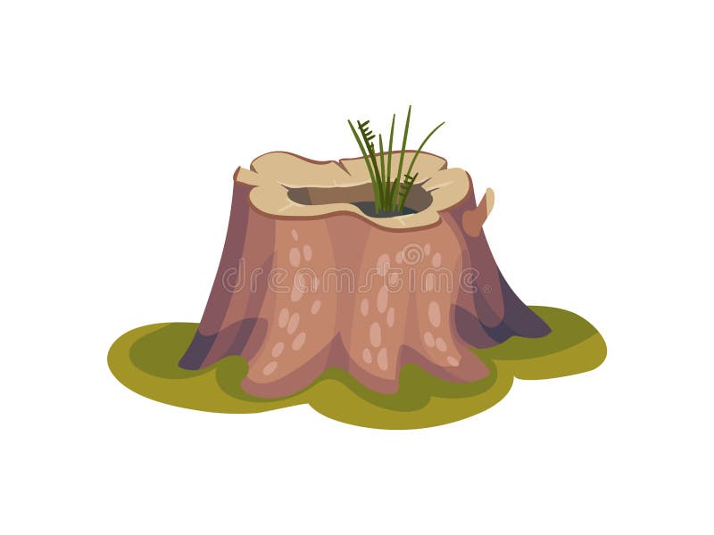 Stump with a hole in the center of the trunk. Vector illustration on white background. royalty free illustration