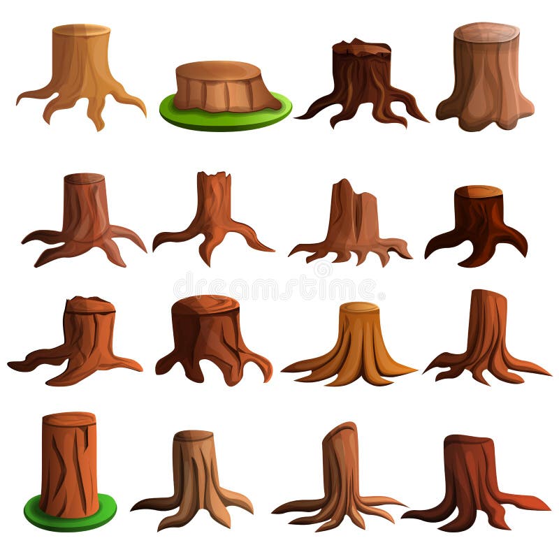 Stump tree icon set, cartoon style royalty free illustration Stump tree icon set, cartoon style royalty free illustration