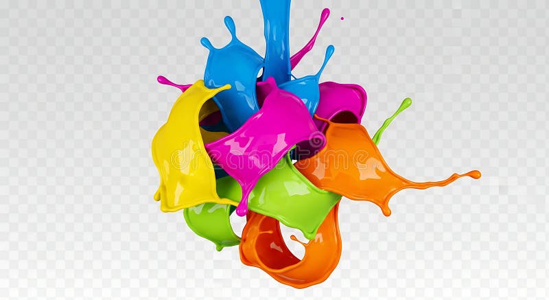 A stunning abstract composition captures the explosive collision of highly saturated liquid paints the dynamic splash features royalty-vrije illustratie