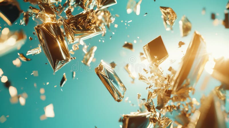 Golden Fragments Float and Scatter on a Light Teal Background royalty free illustration