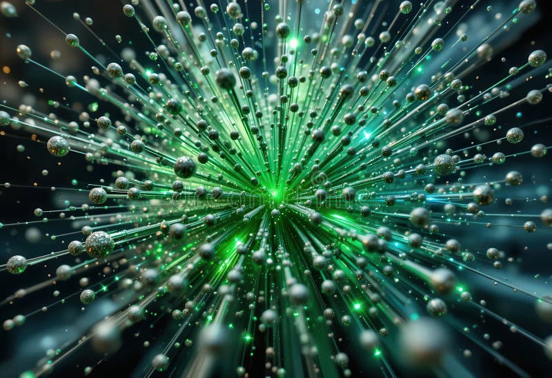 Stunning abstract computer wallpaper featuring green and silver particles in dynamic motion vector illustration