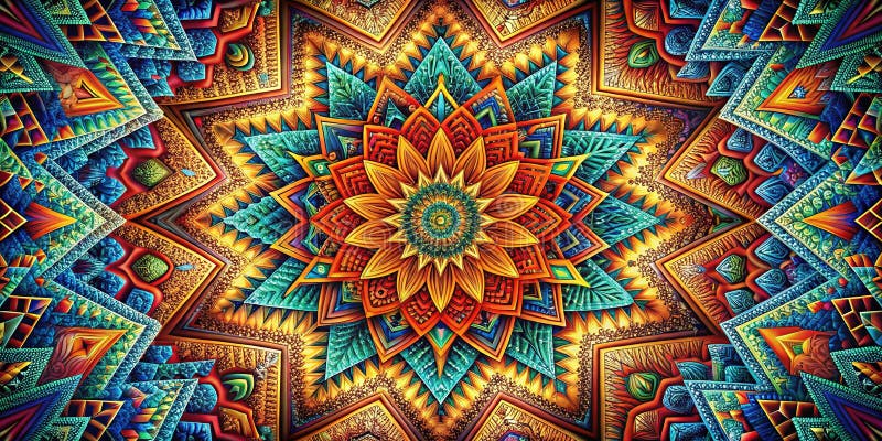 Stunning Abstract Digital Art A Visual Symphony of Complex Geometric Patterns in Vibrant Hues Featuring Intricate stock illustration