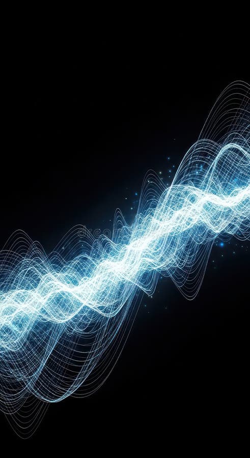 Abstract Glowing Light Trails on Black Background, Energy Wave vector illustration