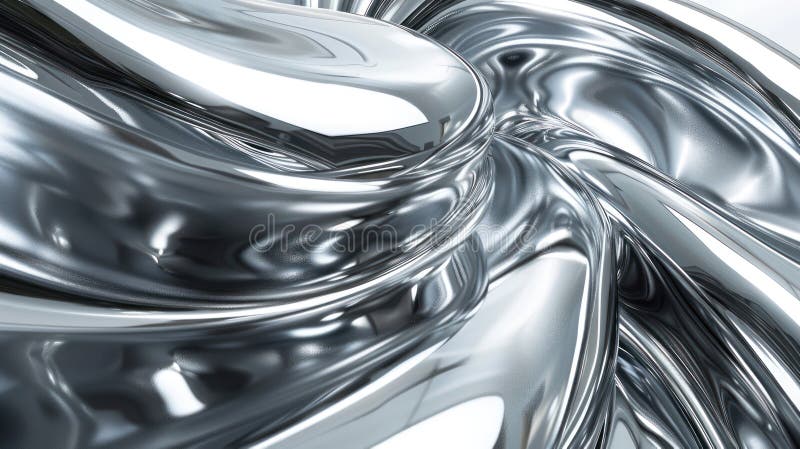 Shimmering Chrome Abstraction: Dynamic and Futuristic Background. This stunning abstract image features a shimmering chrome surface that creates a mesmerizing visual effect. The dynamic and futuristic background is perfect for conveying themes of innovation, technology, and progress. The metallic texture evokes a sense of modernity and sophistication, while the abstract design adds an element of creativity and imagination. The contrast between light and shadow, along with the intricate patterns and lines, creates a sense of movement and energy that captures the viewer s attention. This image is perfect for use in digital design projects, websites, or advertising materials that require a sleek and futuristic aesthetic.