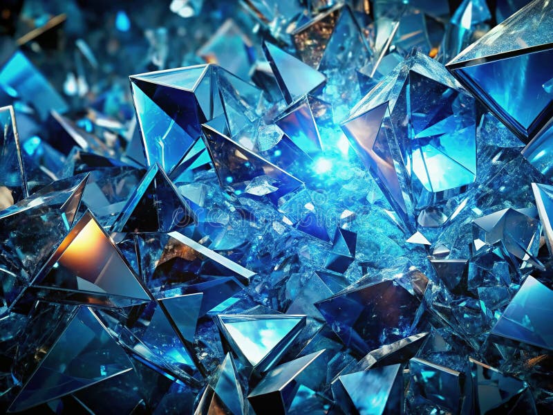 Stunning Abstract Shattered Glass Wallpaper A Dramatic Blue and Silver Design Featuring Intricate Geometric Fragments royalty free illustration